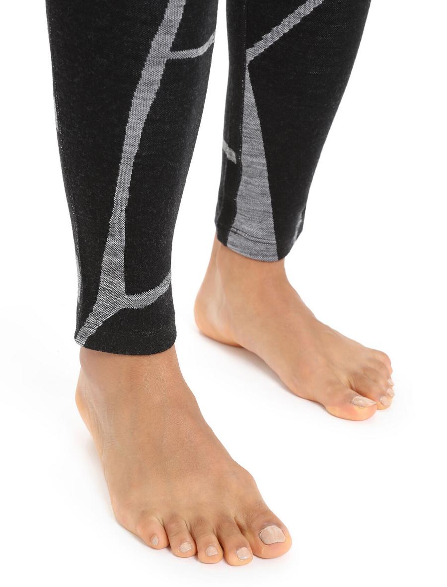 Black / Jet Heather Women's Icebreaker Merino 250 Vertex Thermal Leggings Fractured Landscapes Base Layers | USA 1879RVDW